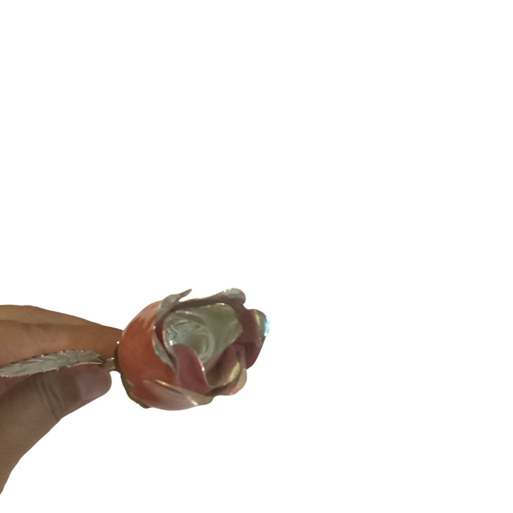Sheridan Silver Plated Non Tarnish Pink Enameled LongStem Rose Decorative Flower - Picture 9 of 12
